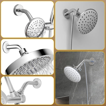 Shower Arm Flange Shower Pipe Arm 6 Inches Shower Head Mount 304 Stainless Steel Shower Handle Replacement Wall Mount Shower Neck for Fixed Shower Head & Handheld Showerhead (Silver).