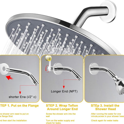 Shower Arm Flange Shower Pipe Arm 6 Inches Shower Head Mount 304 Stainless Steel Shower Handle Replacement Wall Mount Shower Neck for Fixed Shower Head & Handheld Showerhead (Silver).