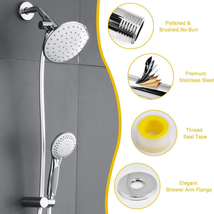 Shower Arm Flange Shower Pipe Arm 6 Inches Shower Head Mount 304 Stainless Steel Shower Handle Replacement Wall Mount Shower Neck for Fixed Shower Head & Handheld Showerhead (Silver).