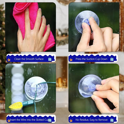 Christmas Light String Suction Cup Holders & Hooks for Seasonal Lights & Xmas Decorations (50Pcs).