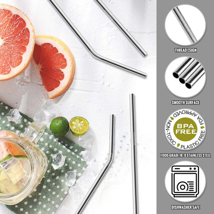 12-Pack Reusable Stainless Steel Metal Straws with Case - Long Drinking Straws for 30 oz and 20 oz Tumblers Dishwasher Safe - 2 Cleaning Brushes Included.