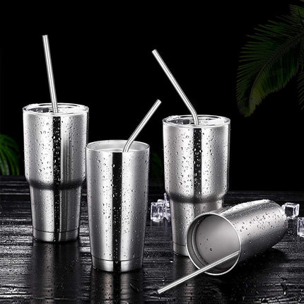 12-Pack Reusable Stainless Steel Metal Straws with Case - Long Drinking Straws for 30 oz and 20 oz Tumblers Dishwasher Safe - 2 Cleaning Brushes Included.