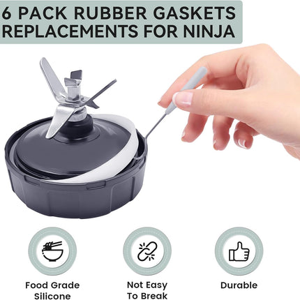 6 PCS Rubber Gaskets Replacement Seal for Ninja Blender, Blender Sealing Gasket for 7 Fins Blender Blade Attachment, Flexible White O-Ring Compatible with Ninja BL456-30 BL480 BL681A BL780 BL64 Etc..