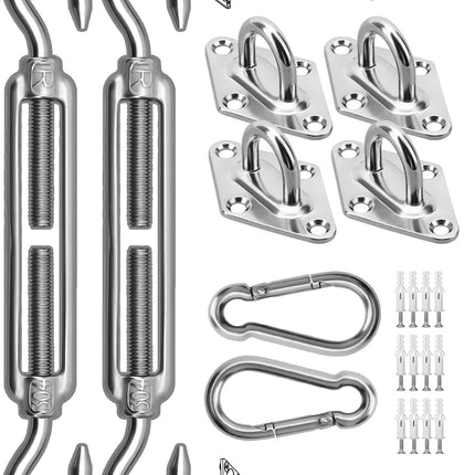 Sun Shade Sail Hardware Kit, 304 Stainless Steel Sunshades Canopy Installation Kit for Garden Rectangle & Triangle Shade Sails, Heavy Duty Shade Sail Fixing Accessories, Awning Attachment Set.