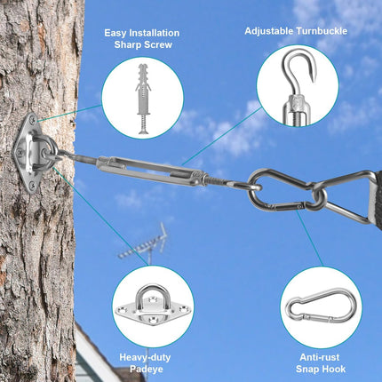 Sun Shade Sail Hardware Kit, 304 Stainless Steel Sunshades Canopy Installation Kit for Garden Rectangle & Triangle Shade Sails, Heavy Duty Shade Sail Fixing Accessories, Awning Attachment Set.