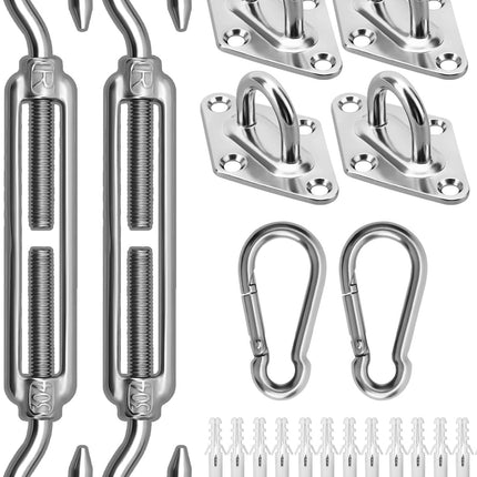 Sun Shade Sail Hardware Kit, 304 Stainless Steel Sunshades Canopy Installation Kit for Garden Rectangle & Triangle Shade Sails, Heavy Duty Shade Sail Fixing Accessories, Awning Attachment Set.