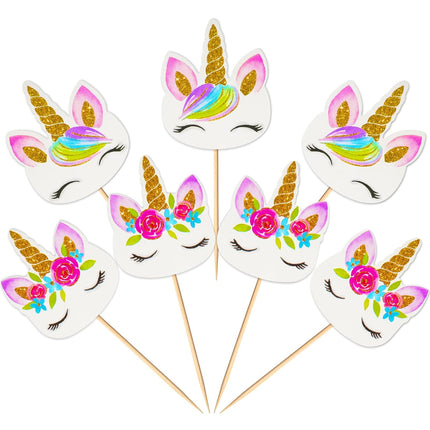 48 Pieces Rainbow Unicorn Cupcake Toppers, Cupcake Picks Cake Decorations, Double Sided Unicorn Cake Topper Set Birthday Baby Shower Party Supplies.
