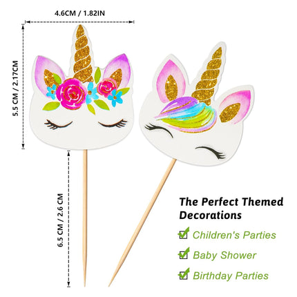48 Pieces Rainbow Unicorn Cupcake Toppers, Cupcake Picks Cake Decorations, Double Sided Unicorn Cake Topper Set Birthday Baby Shower Party Supplies.