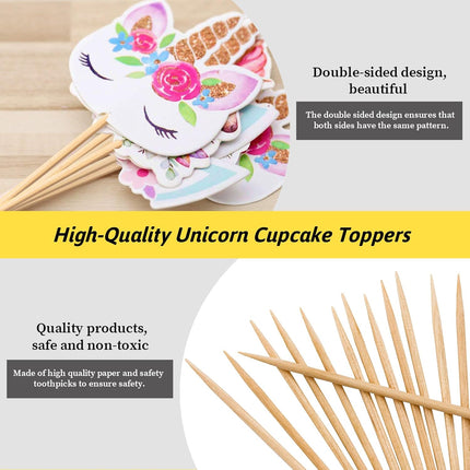48 Pieces Rainbow Unicorn Cupcake Toppers, Cupcake Picks Cake Decorations, Double Sided Unicorn Cake Topper Set Birthday Baby Shower Party Supplies.