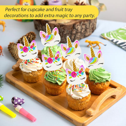 48 Pieces Rainbow Unicorn Cupcake Toppers, Cupcake Picks Cake Decorations, Double Sided Unicorn Cake Topper Set Birthday Baby Shower Party Supplies.