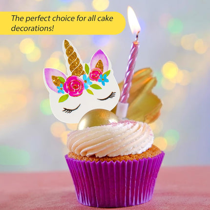 48 Pieces Rainbow Unicorn Cupcake Toppers, Cupcake Picks Cake Decorations, Double Sided Unicorn Cake Topper Set Birthday Baby Shower Party Supplies.