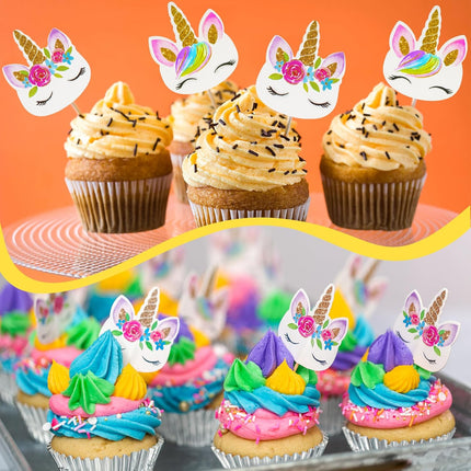 48 Pieces Rainbow Unicorn Cupcake Toppers, Cupcake Picks Cake Decorations, Double Sided Unicorn Cake Topper Set Birthday Baby Shower Party Supplies.