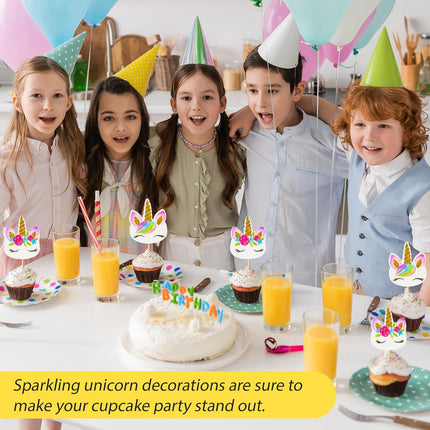 48 Pieces Rainbow Unicorn Cupcake Toppers, Cupcake Picks Cake Decorations, Double Sided Unicorn Cake Topper Set Birthday Baby Shower Party Supplies.