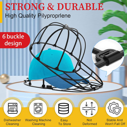 Hat Washer Cage for Washing Machine & Dishwasher- Ball Cap Washer for Baseball Caps & Hats, Baseball Cap Cleaner and Shaper, Fits Adult/Kids Caps (Black).