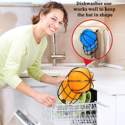 Hat Washer Cage for Washing Machine & Dishwasher- Ball Cap Washer for Baseball Caps & Hats, Baseball Cap Cleaner and Shaper, Fits Adult/Kids Caps (Black).