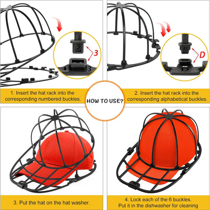 Hat Washer Cage for Washing Machine & Dishwasher- Ball Cap Washer for Baseball Caps & Hats, Baseball Cap Cleaner and Shaper, Fits Adult/Kids Caps (Black).