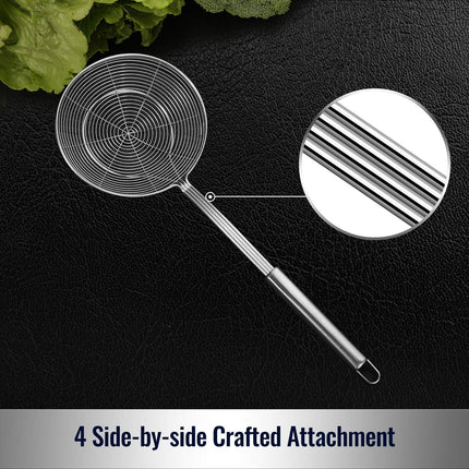 Solid Stainless Steel Spider Strainer Skimmer Ladle for Cooking and Frying, Kitchen Utensils Wire Strainer Pasta Spoon, 5.4 Inch.