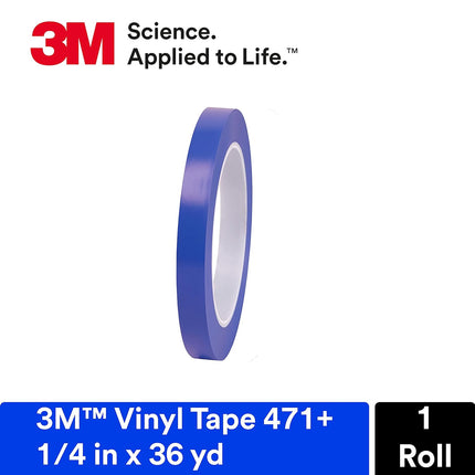 Vinyl Tape 471+, 1/4 in x 36 yd, Indigo, 1 Roll, Fine Line Tape for Paint Masking Striping, Color Separation and Complex Designs, High-Temperature, Stretch.