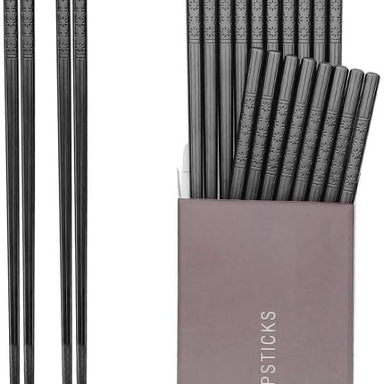 10 Pairs Fiberglass Chopsticks - Reusable Chopsticks Dishwasher Safe, 9 1/2 Inches - Black.