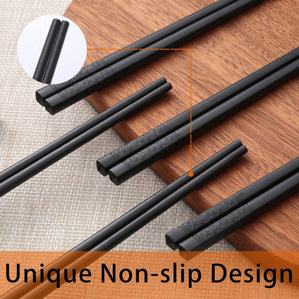 10 Pairs Fiberglass Chopsticks - Reusable Chopsticks Dishwasher Safe, 9 1/2 Inches - Black.