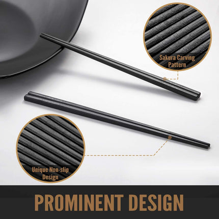 10 Pairs Fiberglass Chopsticks - Reusable Chopsticks Dishwasher Safe, 9 1/2 Inches - Black.
