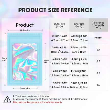 120PCS Smell Proof Mylar Bags,7.8"x11.8" Resealable Bag for Small Business,Holographic Packaging Bags with Clear Window,Foil Pouch Sample Snack Candy Jewelry Bag for Party Favors(Blue).