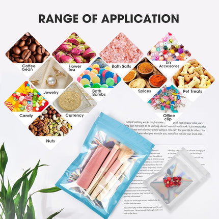 120PCS Smell Proof Mylar Bags,7.8"x11.8" Resealable Bag for Small Business,Holographic Packaging Bags with Clear Window,Foil Pouch Sample Snack Candy Jewelry Bag for Party Favors(Blue).