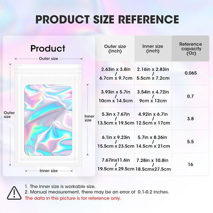 120PCS Smell Proof Mylar Bags,7.8"x11.8" Resealable Bag for Small Business,Holographic Packaging Bags with Clear Window,Foil Pouch Sample Snack Candy Jewelry Bag for Party Favors(White).