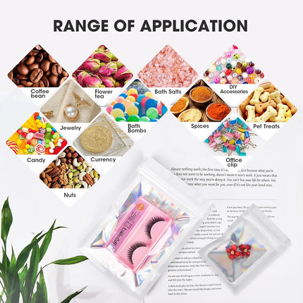 120PCS Smell Proof Mylar Bags,7.8"x11.8" Resealable Bag for Small Business,Holographic Packaging Bags with Clear Window,Foil Pouch Sample Snack Candy Jewelry Bag for Party Favors(White).