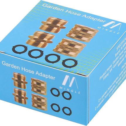 Garden Hose Adapter, Male to Male, Female to Female, 3/4 Inch Brass Connector, 4-Pack with Extra 4 Washers.
