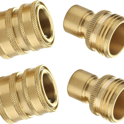 Garden Hose Quick Connect Fittings, 3/4 Inch GHT Solid Brass, Quick Connector Set, 2-Pack.