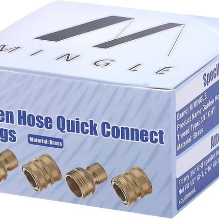 Garden Hose Quick Connect Fittings, 3/4 Inch GHT Solid Brass, Quick Connector Set, 2-Pack.