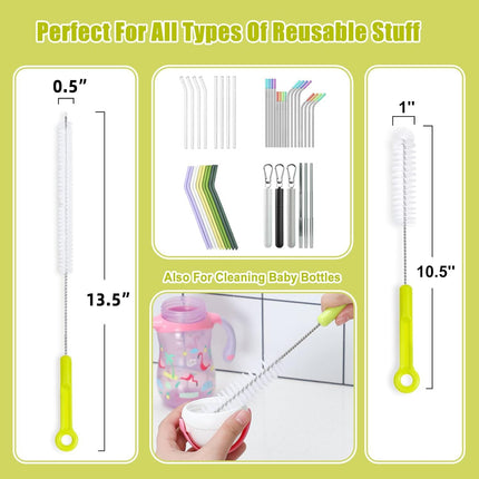 Bottle Cleaning Brush Set - Long Handle Bottle Cleaner for Washing Narrow Neck Beer Bottles, Sports Water Bottles with Straw Brush, Kettle Spout/Lid Cleaner Brushes.