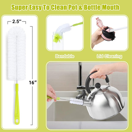 Bottle Cleaning Brush Set - Long Handle Bottle Cleaner for Washing Narrow Neck Beer Bottles, Sports Water Bottles with Straw Brush, Kettle Spout/Lid Cleaner Brushes.