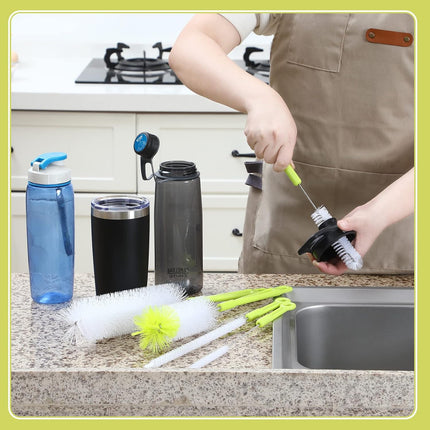 Bottle Cleaning Brush Set - Long Handle Bottle Cleaner for Washing Narrow Neck Beer Bottles, Sports Water Bottles with Straw Brush, Kettle Spout/Lid Cleaner Brushes.