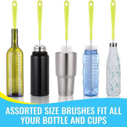 Bottle Cleaning Brush Set - Long Handle Bottle Cleaner for Washing Narrow Neck Beer Bottles, Sports Water Bottles with Straw Brush, Kettle Spout/Lid Cleaner Brushes.