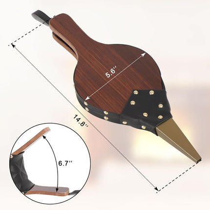 Fireplace Bellows Air Blower Cast Nozzle 14.8" x 5.6" for Outdoor Camping BBQ Grill Chimney Hand Bellow Pump Pit Barbeque Fire Tools Accessories with Hanging Strap, Brown.