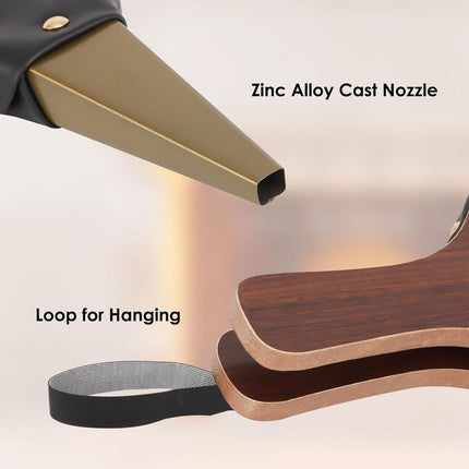 Fireplace Bellows Air Blower Cast Nozzle 14.8" x 5.6" for Outdoor Camping BBQ Grill Chimney Hand Bellow Pump Pit Barbeque Fire Tools Accessories with Hanging Strap, Brown.