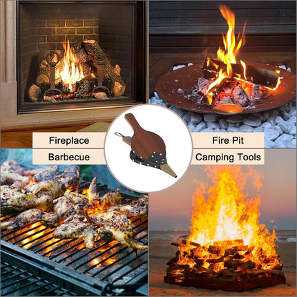 Fireplace Bellows Air Blower Cast Nozzle 14.8" x 5.6" for Outdoor Camping BBQ Grill Chimney Hand Bellow Pump Pit Barbeque Fire Tools Accessories with Hanging Strap, Brown.