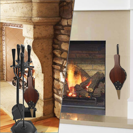 Fireplace Bellows Air Blower Cast Nozzle 14.8" x 5.6" for Outdoor Camping BBQ Grill Chimney Hand Bellow Pump Pit Barbeque Fire Tools Accessories with Hanging Strap, Brown.