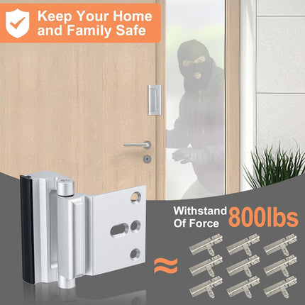 2 Pack Home Security Door Lock,Childproof Door Reinforcement Lock,with 3" Stop Withstand 800 lbs,for Inward Swing Doors,Night Kids Safety Metal Flip Lock Deadbolt Latch (Silver).