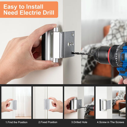 2 Pack Home Security Door Lock,Childproof Door Reinforcement Lock,with 3" Stop Withstand 800 lbs,for Inward Swing Doors,Night Kids Safety Metal Flip Lock Deadbolt Latch (Silver).