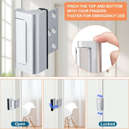 2 Pack Home Security Door Lock,Childproof Door Reinforcement Lock,with 3" Stop Withstand 800 lbs,for Inward Swing Doors,Night Kids Safety Metal Flip Lock Deadbolt Latch (Silver).