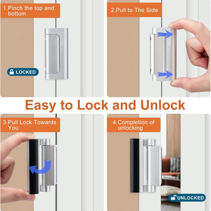 2 Pack Home Security Door Lock,Childproof Door Reinforcement Lock,with 3" Stop Withstand 800 lbs,for Inward Swing Doors,Night Kids Safety Metal Flip Lock Deadbolt Latch (Silver).