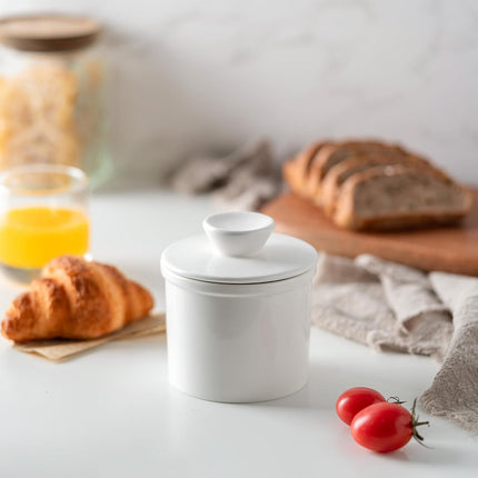 Butter Crock With Water Line for Countertop, French Dish With Lid, Ceramic Keeper for Fresh Spreadable Butter, Container Holder for Kitchen and Home Decor, White.