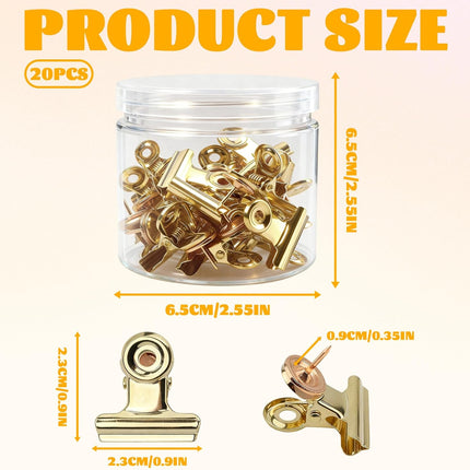20Pcs Push Pins Clips Gold - Metal Bulldog Clips with Pushpin - Cork Board Thumb Tacks for Home Office School Artworks Projects on Cork Photos Documents on Bulletin Board - No Holes for The Paper.