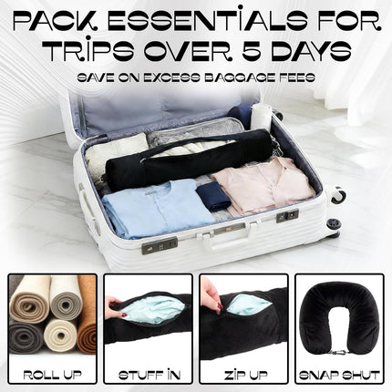 1-Pack Stuffable Travel Pillow for Extra Luggage - Travel Neck Pillow with Adjustable Neck Size - Multifunctional Velvet Neck Pillowcas - Sleeping Rest Cushion Travel Essentials.