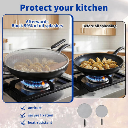 2-Pack Splatter Screen for Frying Pan - 8'' 10'' Stainless Steel Grease Splatter Guard - Cover Oil Splash when Sizzling Bacon - Fine Mesh Cover, Splatter Screen for Frying Pan, Cooking Pots.