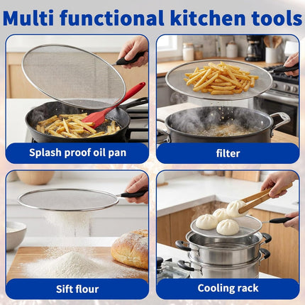 2-Pack Splatter Screen for Frying Pan - 8'' 10'' Stainless Steel Grease Splatter Guard - Cover Oil Splash when Sizzling Bacon - Fine Mesh Cover, Splatter Screen for Frying Pan, Cooking Pots.