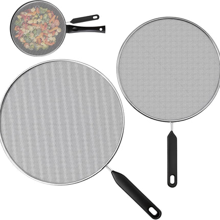 2-Pack Splatter Screen for Frying Pan - 8'' 10'' Stainless Steel Grease Splatter Guard - Cover Oil Splash when Sizzling Bacon - Fine Mesh Cover, Splatter Screen for Frying Pan, Cooking Pots.
